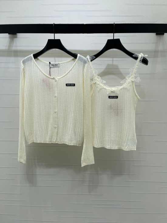 Miu Miu Dresses & Skirts - Miu Miu Cream Lace Cami & Knit Cardigan Two Piece Set